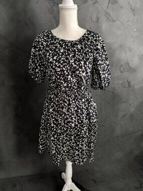 GAP Cream Black Floral Cutoff Dress Size Medium